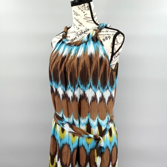 Banana Republic Silk Dress Womens Small Grace Ikat Print Brown Sleeveless Tunic - Picture 2 of 16